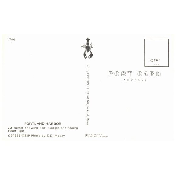 Postcard Chrome era Portland Harbor at sunset Spring point lighthouse - Picture 2 of 2